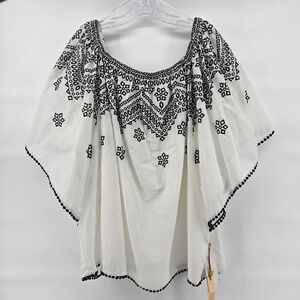 Gibson­­­­ Latimer Top 2X White Black ­­­­Off­­­­ Shoulder ­­­­Embroidered­­­­